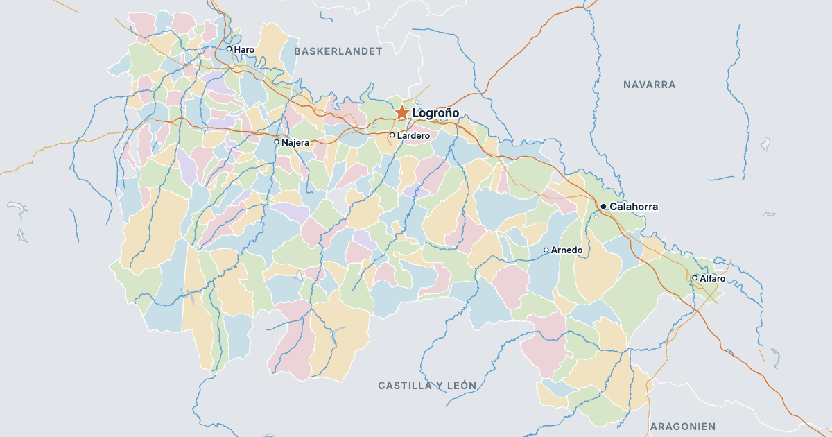 Kort over La Rioja med de største byer