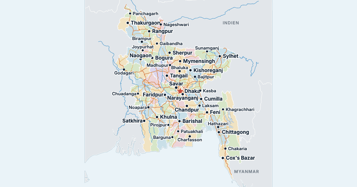 Karte von Bangladesch mit den größten Städten