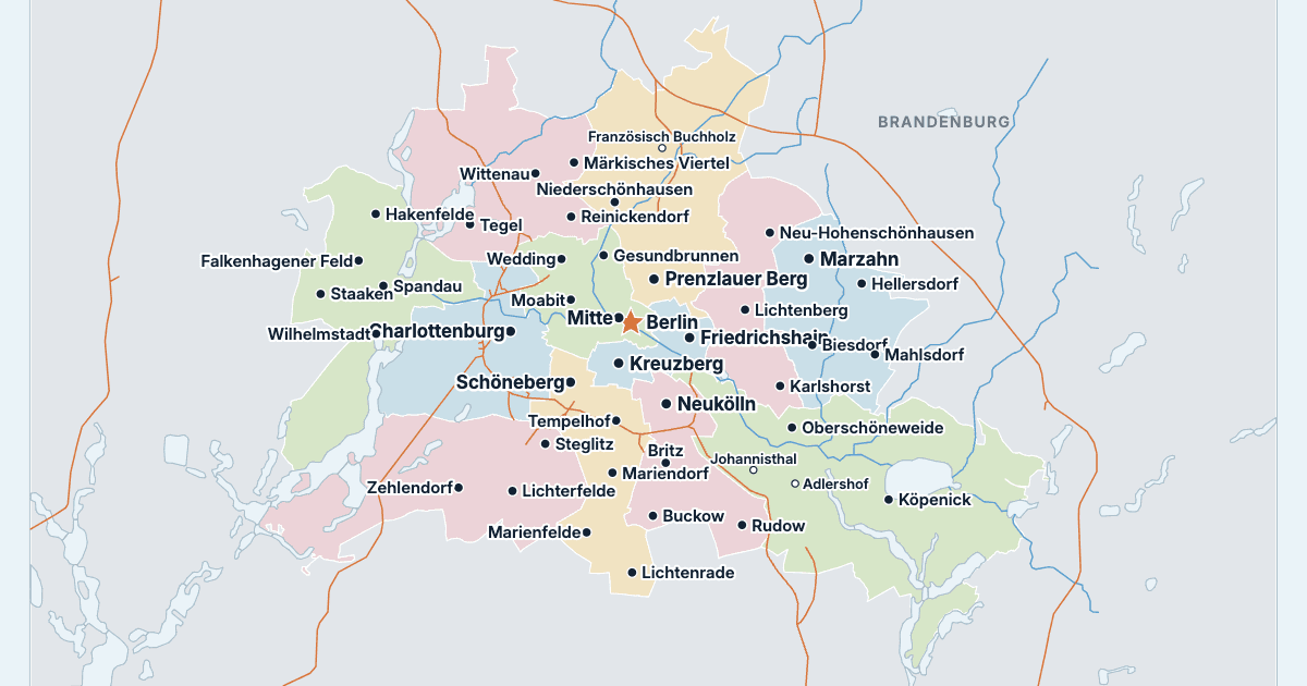 Karte von Berlin mit den größten Städten