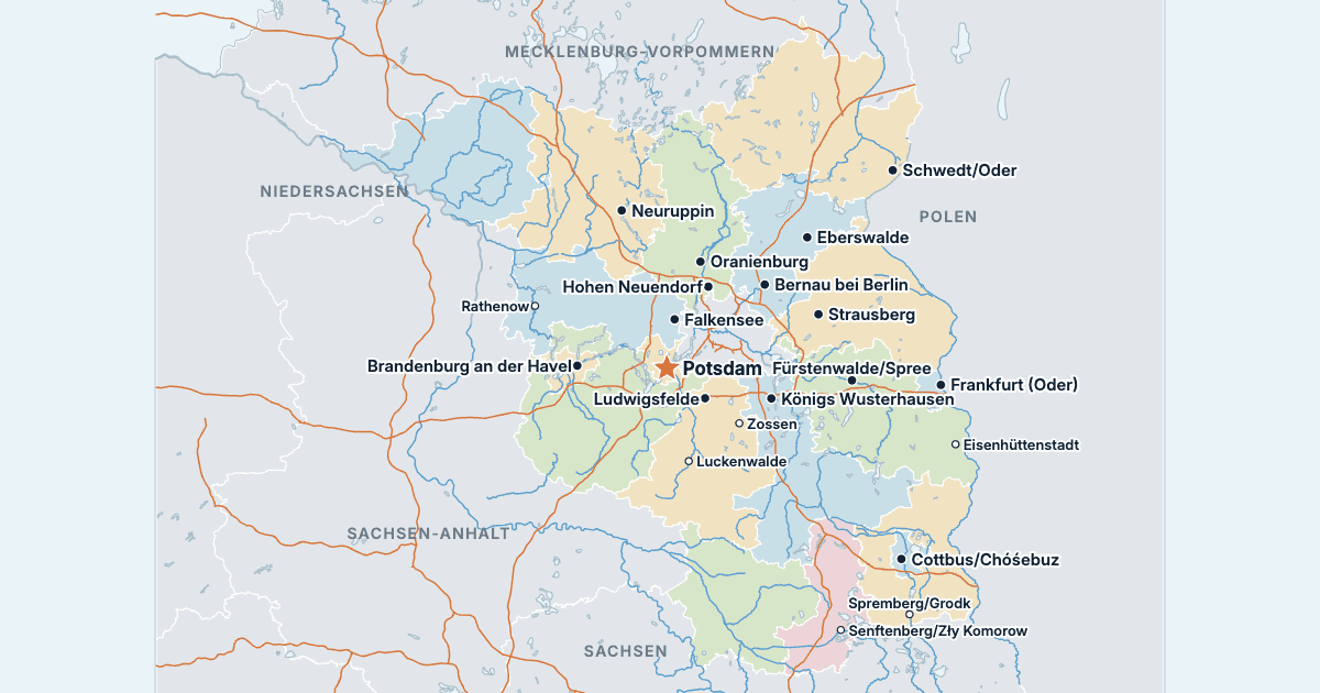 Karte von Brandenburg mit den größten Städten