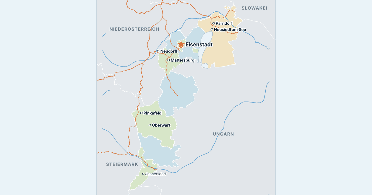 Karte des Burgenlands mit den größten Städten