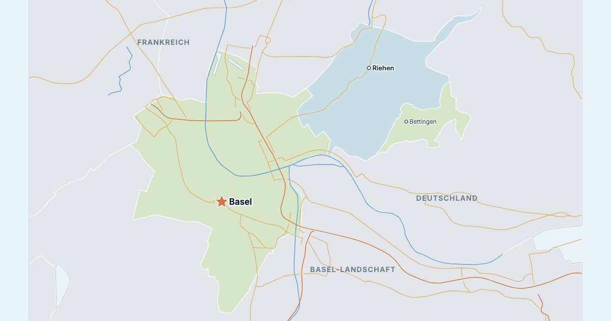 Karte des Kantons Basel-Stadt mit den größten Städten