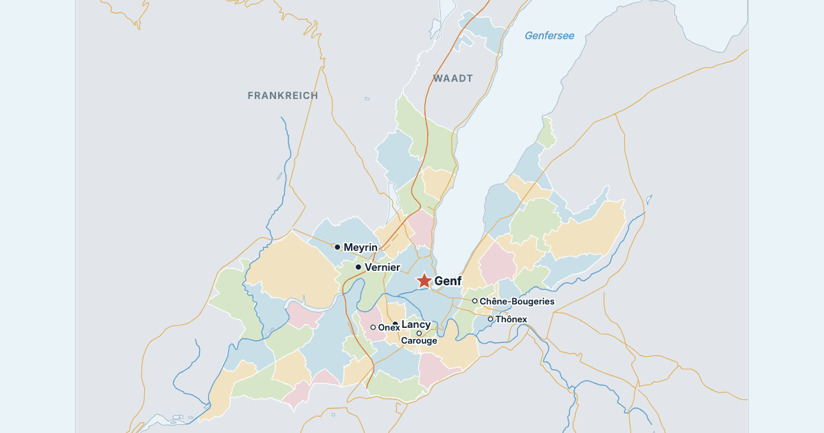 Karte des Kantons Genf mit den größten Städten