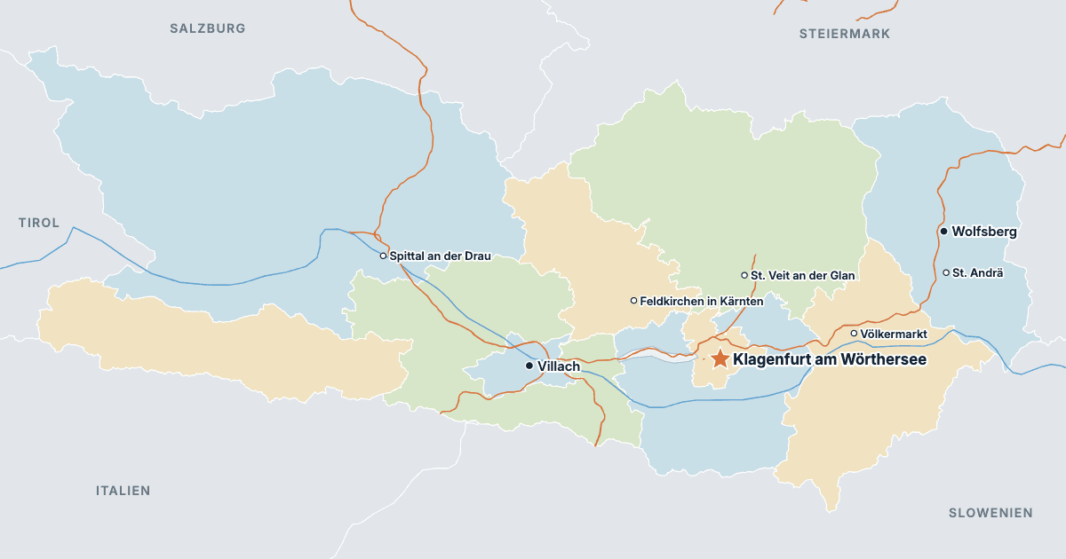 Karte von Kärnten mit den größten Städten