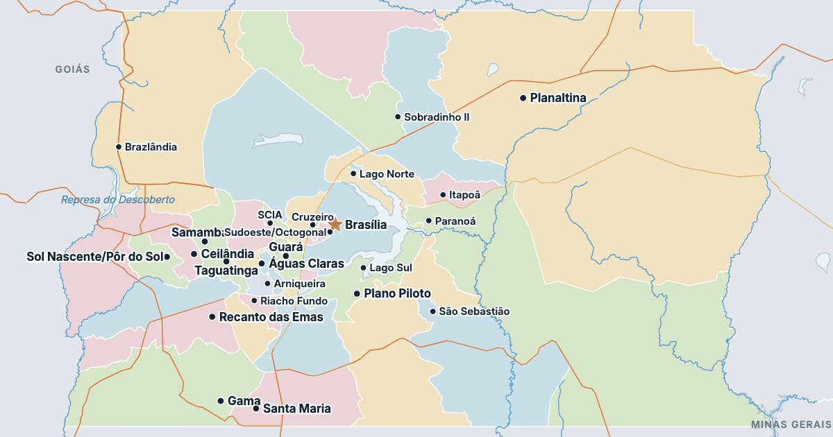 Karte des Bundesdistrikts (Brasilien) mit den größten Städten