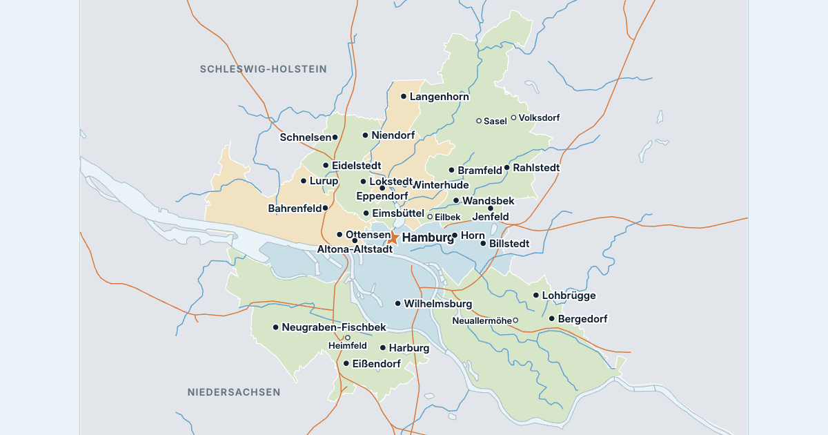 Karte von Hamburg mit den größten Städten