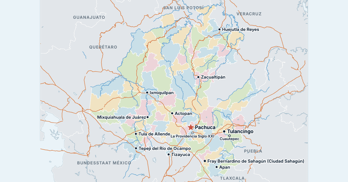 Karte von Hidalgo mit den größten Städten