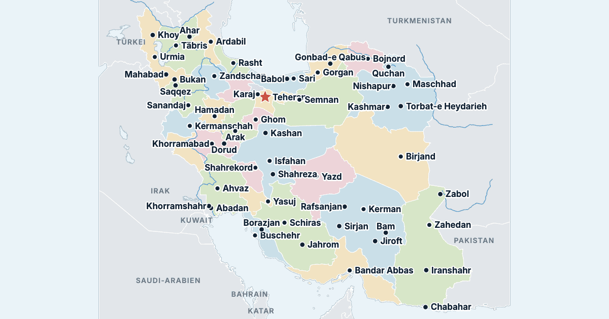 Karte des Iran mit den größten Städten