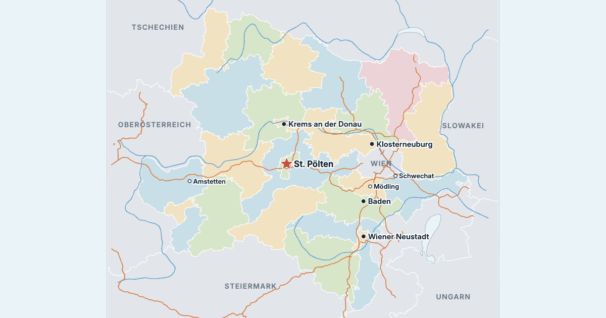Karte von Niederösterreich mit den größten Städten