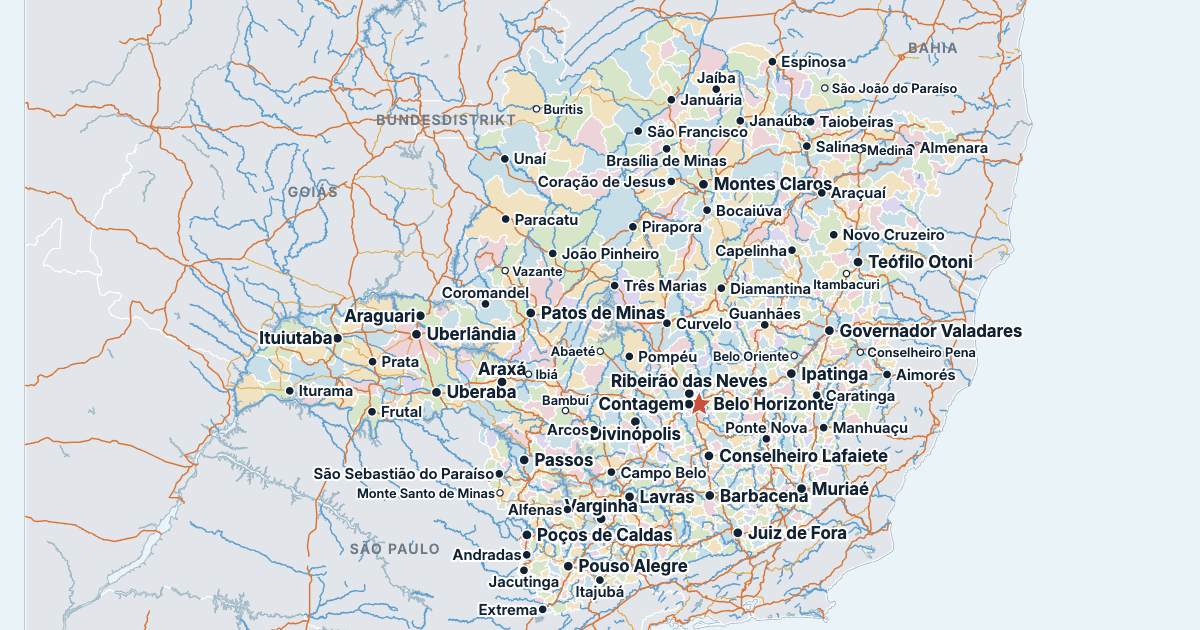 Karte von Minas Gerais mit den größten Städten