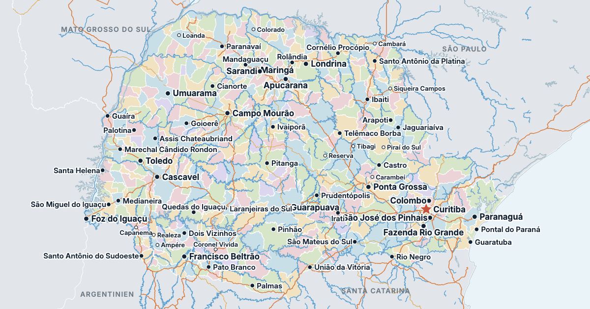 Karte von Paraná mit den größten Städten