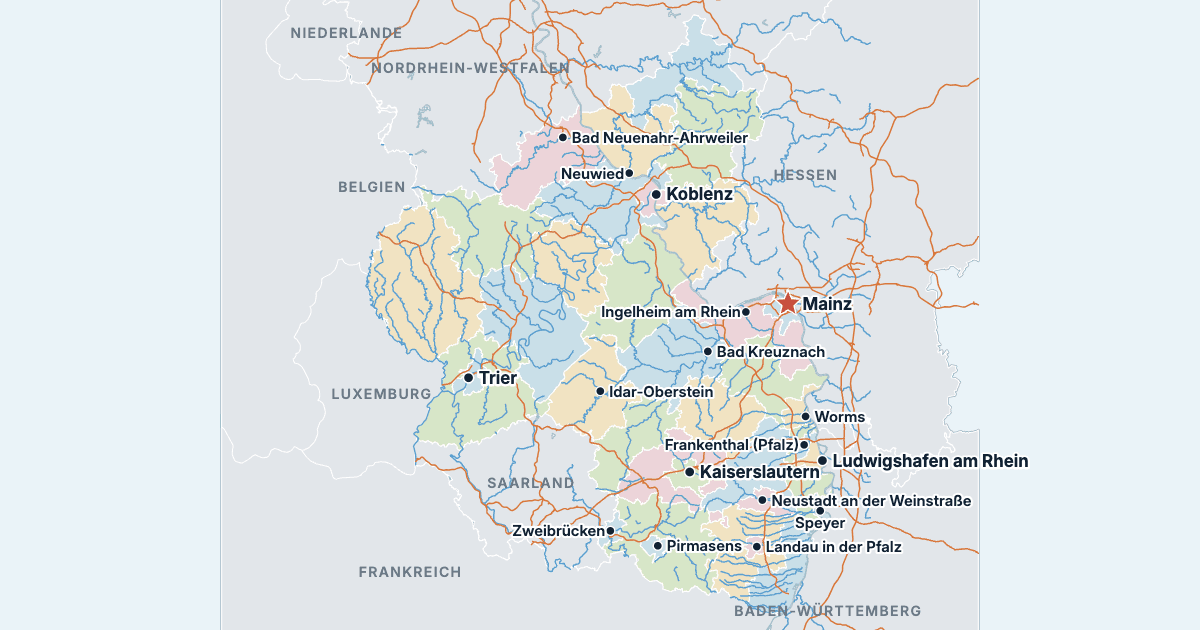 Karte von Rheinland-Pfalz mit den größten Städten