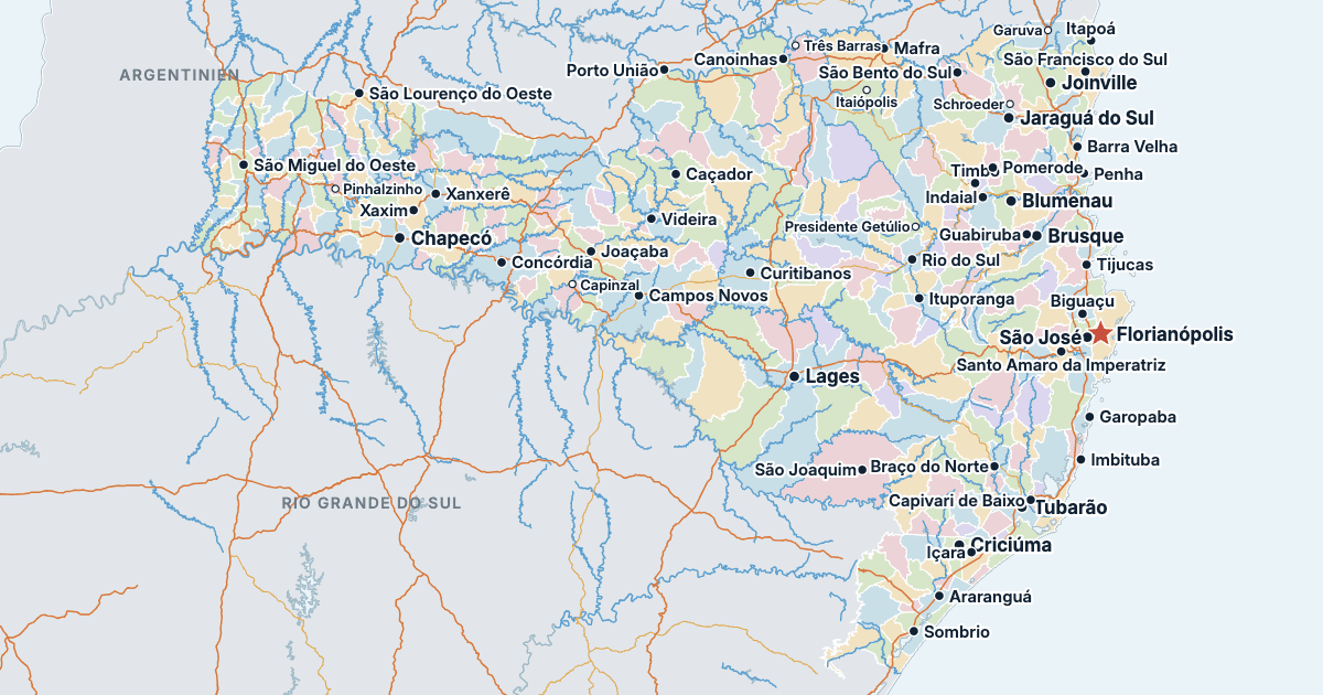 Karte von Santa Catarina mit den größten Städten