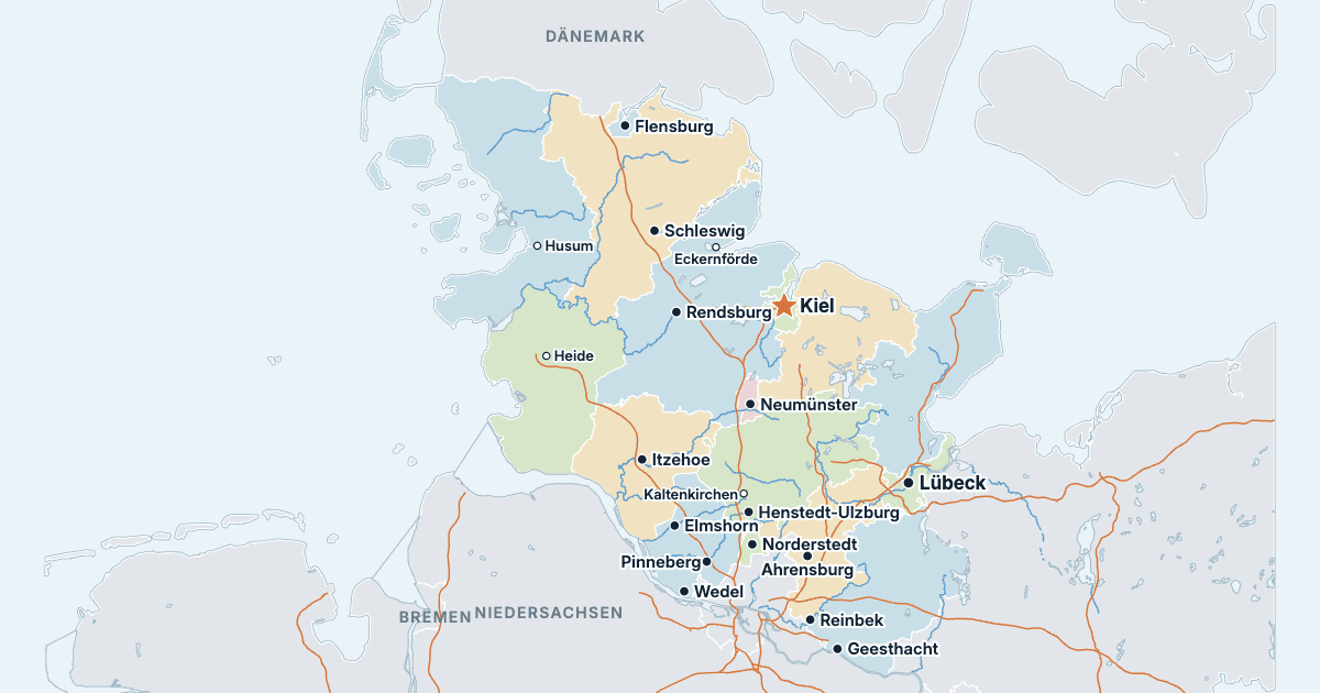 Karte von Schleswig-Holstein mit den größten Städten