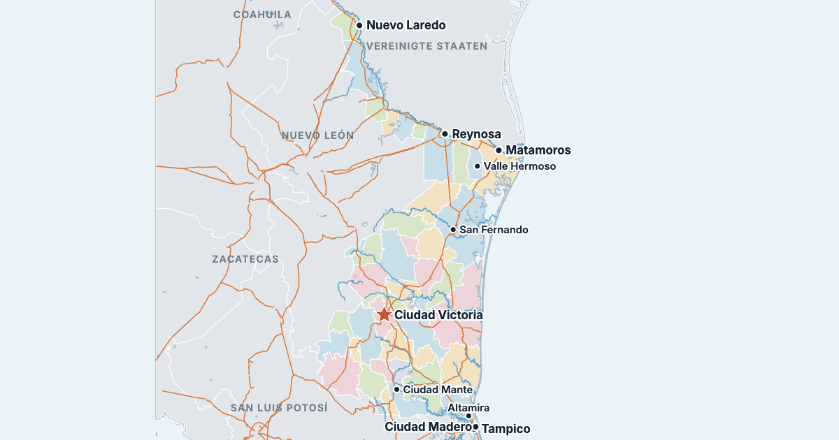 Karte von Tamaulipas mit den größten Städten