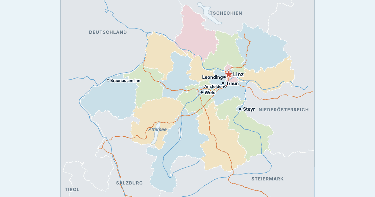 Karte von Oberösterreich mit den größten Städten