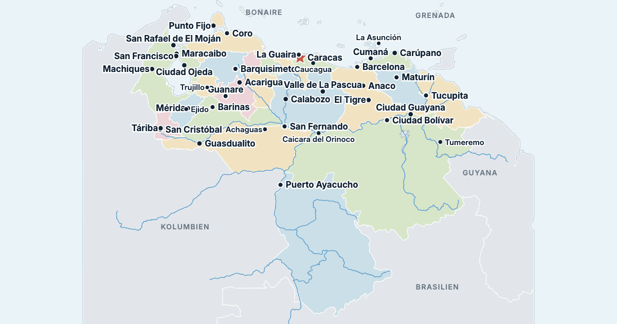 Karte von Venezuela mit den größten Städten