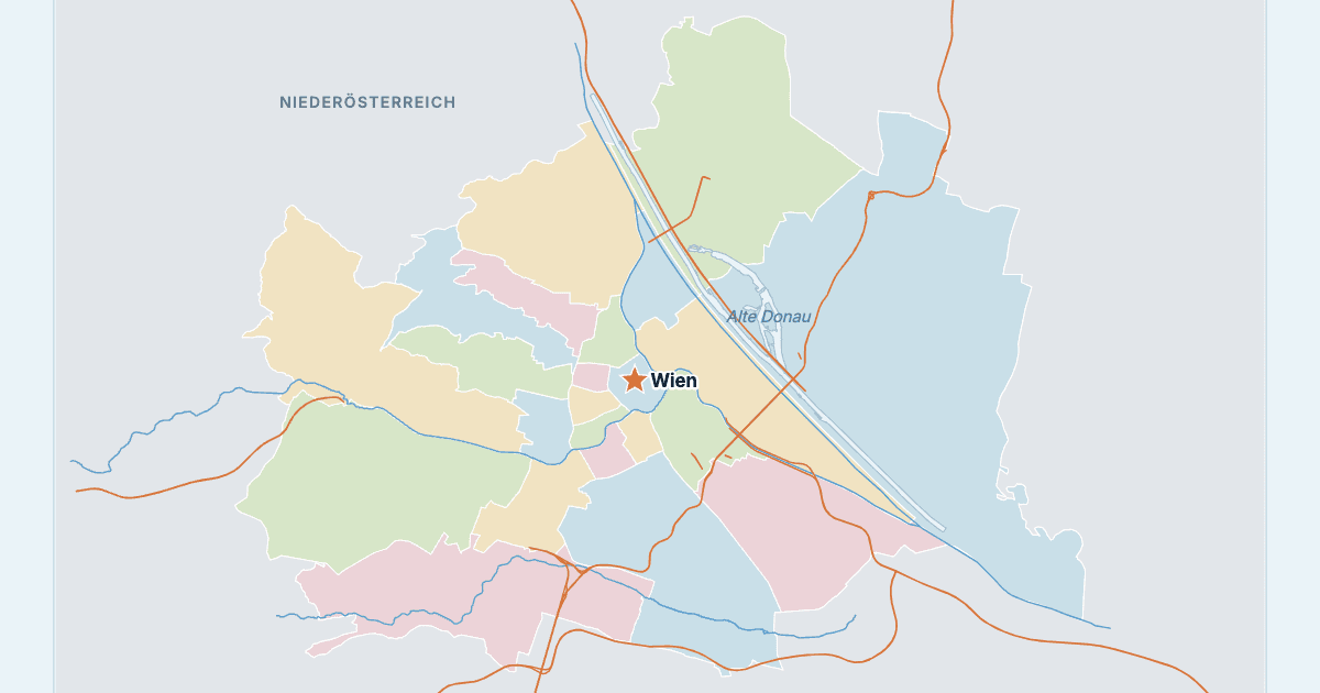 Karte von Wien mit den größten Städten