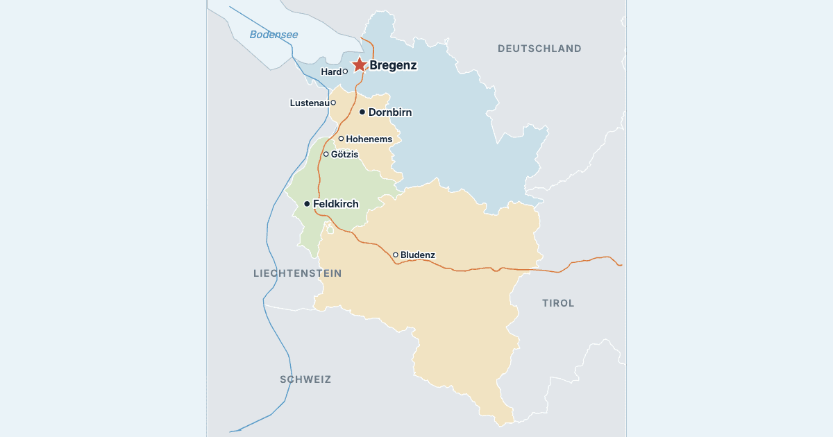Karte von Vorarlberg mit den größten Städten