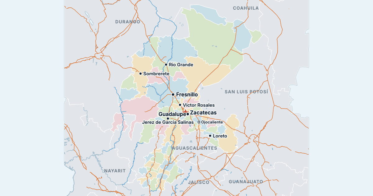 Karte von Zacatecas mit den größten Städten
