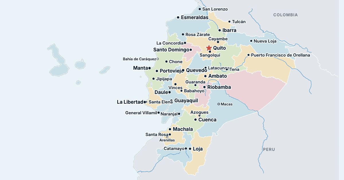Map of Ecuador with its largest cities