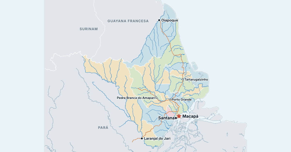 Mapa de Amapá con sus ciudades más grandes