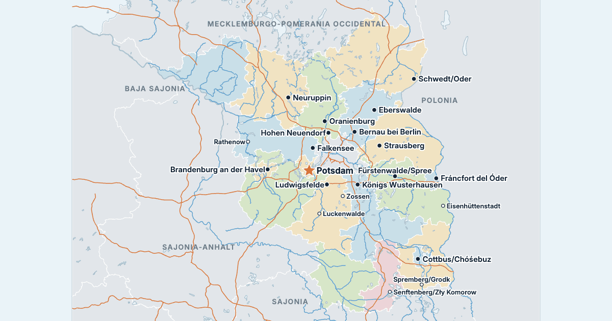 Mapa de Brandeburgo con sus ciudades más grandes