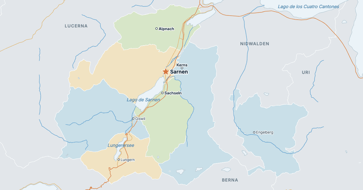 Mapa del cantón de Obwalden con sus ciudades más grandes