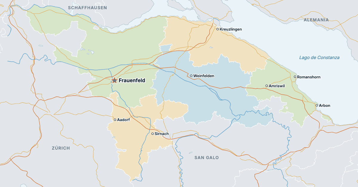 Mapa del cantón de Turgovia con sus ciudades más grandes