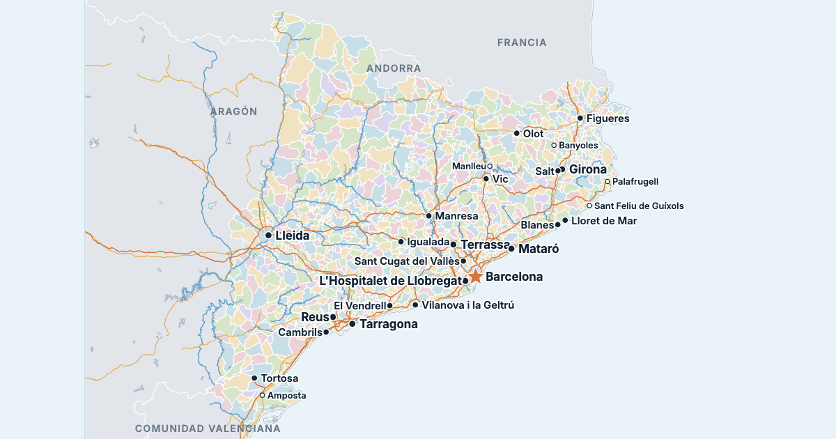 Mapa de Cataluña con sus ciudades más grandes