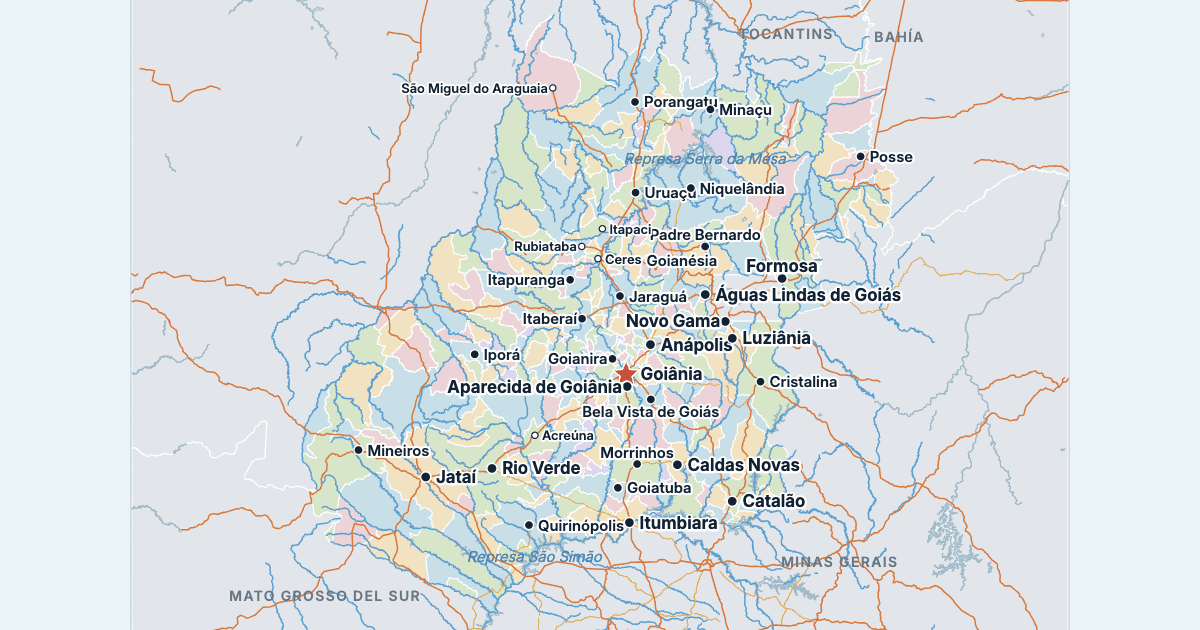 Mapa de Goiás con sus ciudades más grandes
