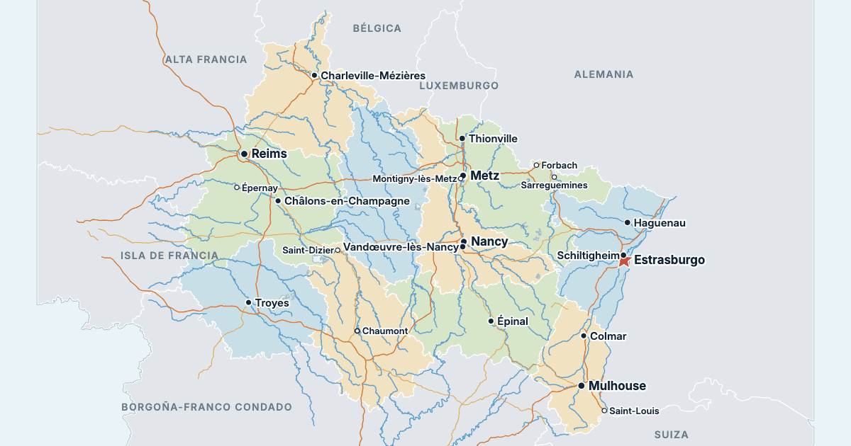 Mapa del Gran Este con sus ciudades más grandes