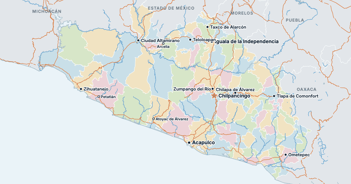 Mapa de Guerrero con sus ciudades más grandes