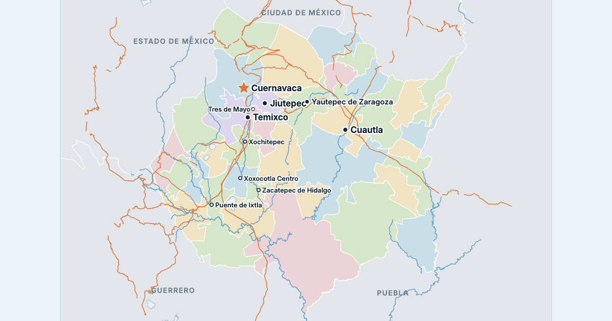Mapa de Morelos con sus ciudades más grandes