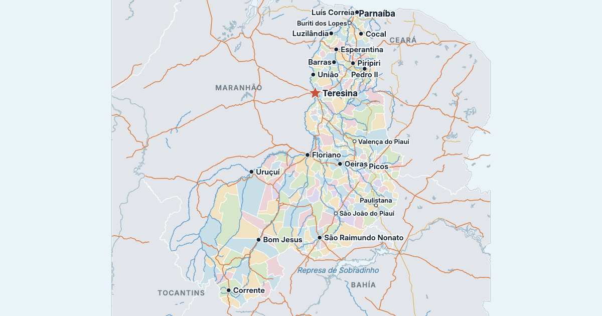 Mapa de Piauí con sus ciudades más grandes