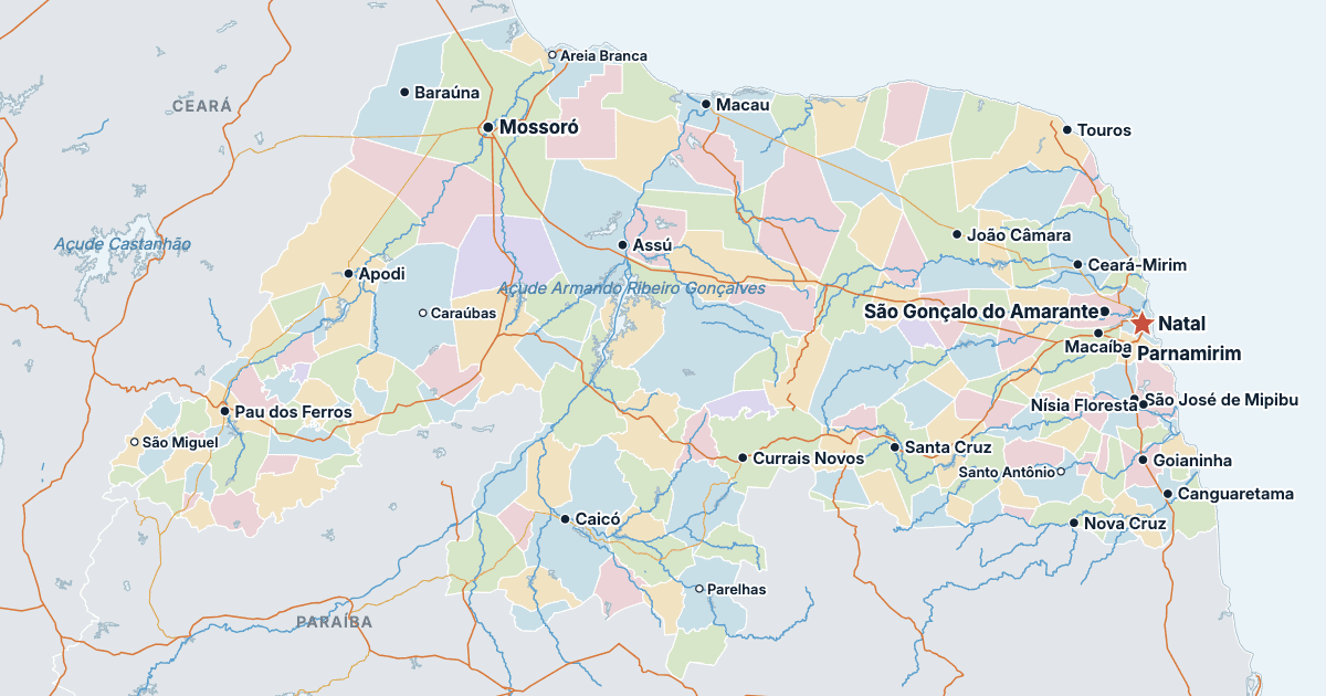 Mapa de Río Grande del Norte con sus ciudades más grandes
