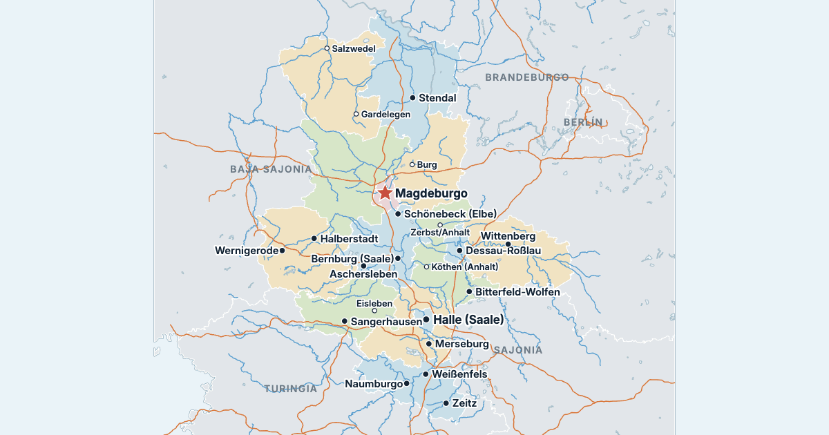 Mapa de Sajonia-Anhalt con sus ciudades más grandes