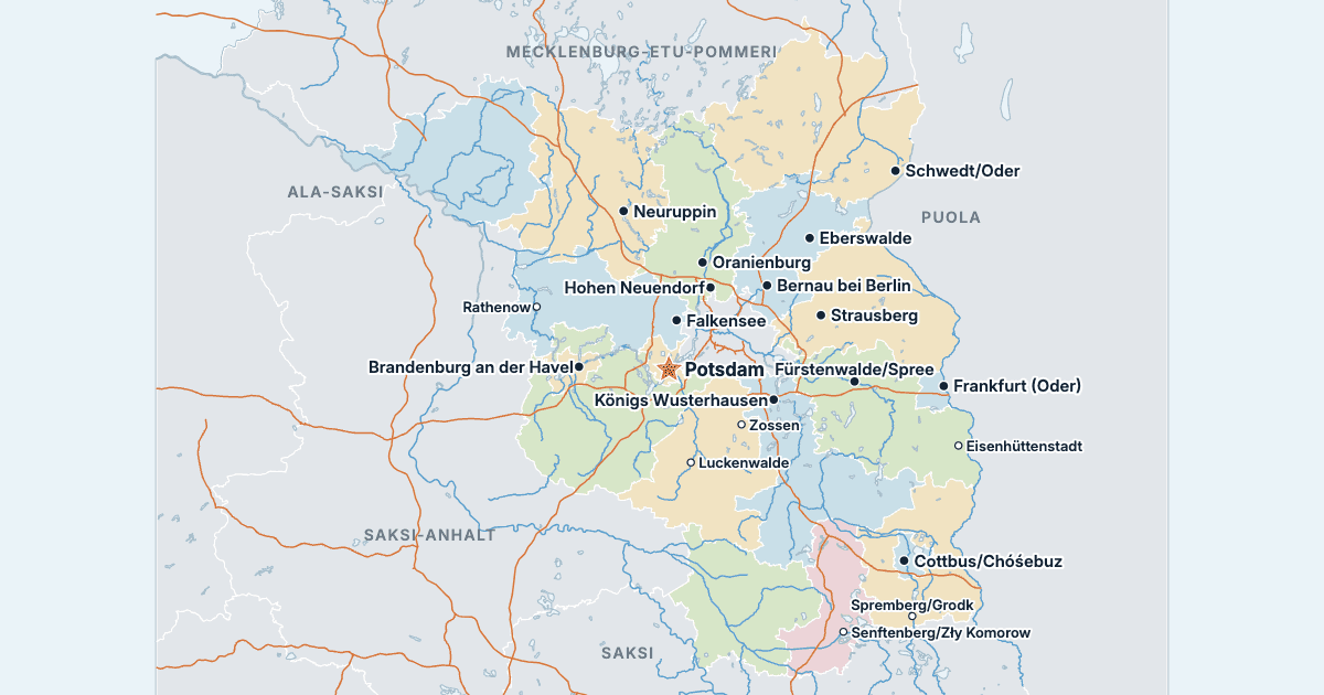 Brandenburgin kartta ja suurimmat kaupungit