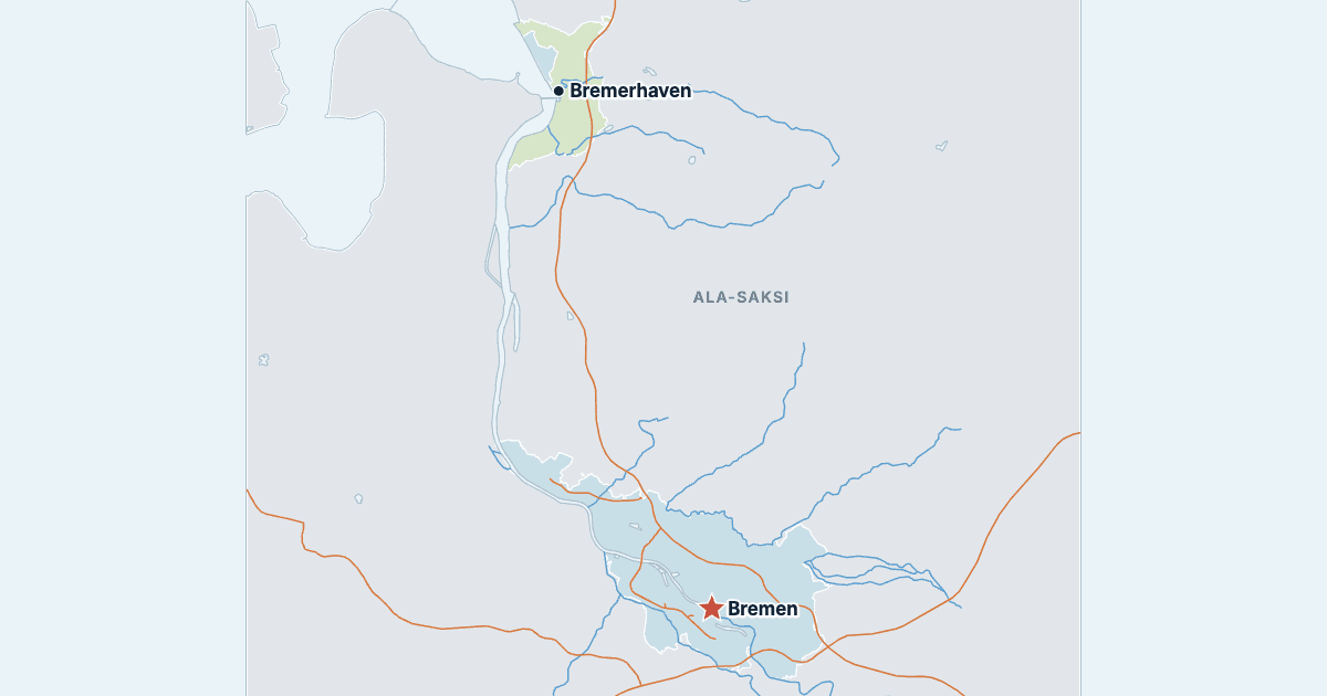 Bremenin kartta ja suurimmat kaupungit