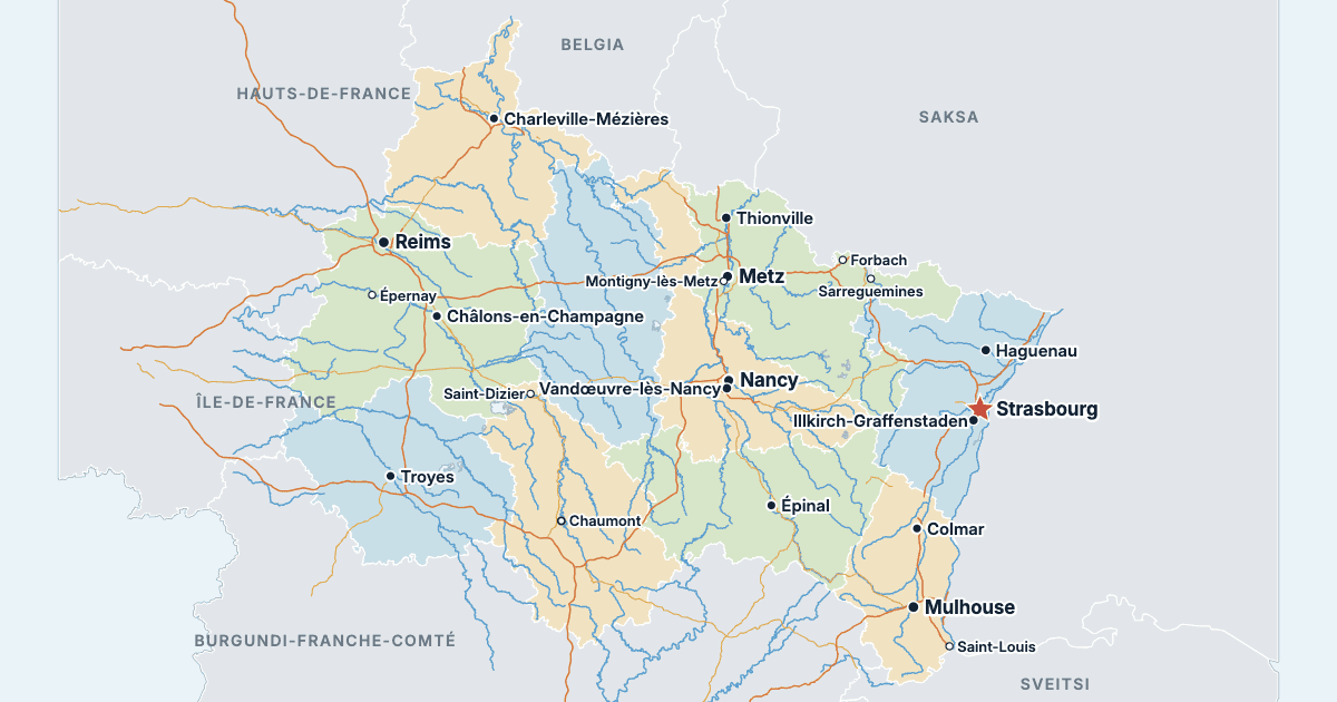 Grand Estin kartta ja suurimmat kaupungit