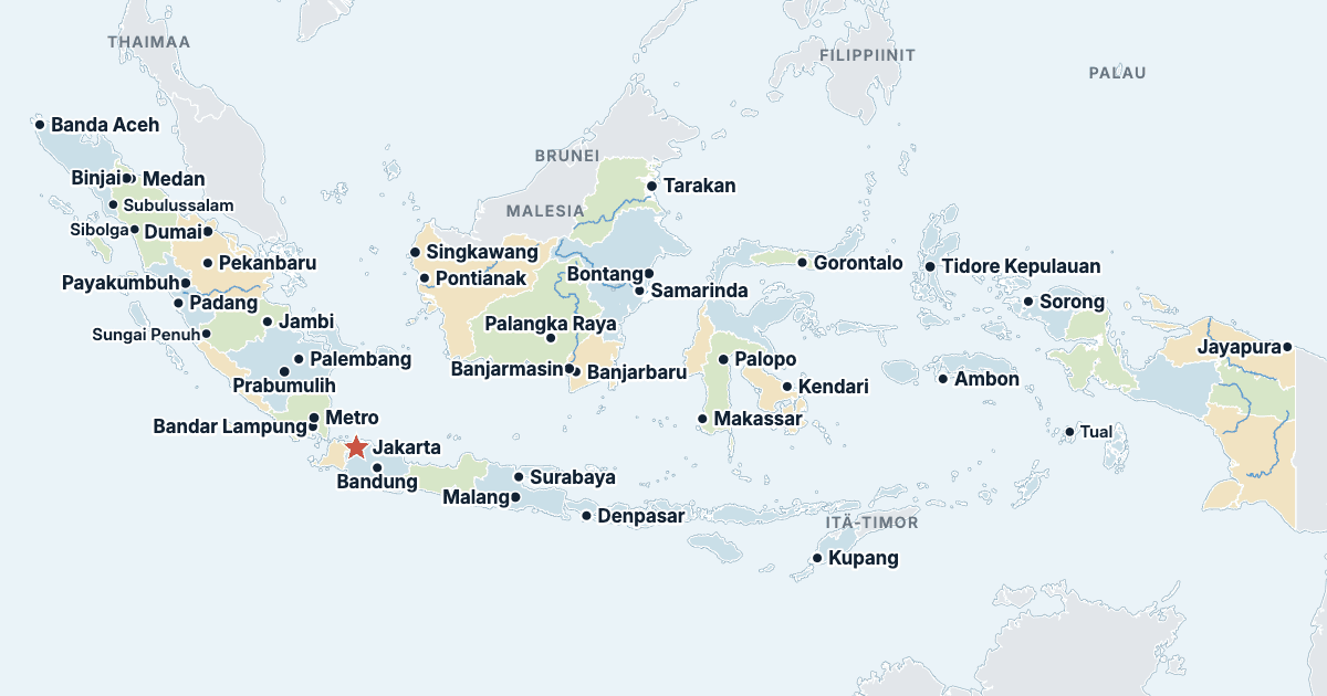 Indonesian kartta ja suurimmat kaupungit