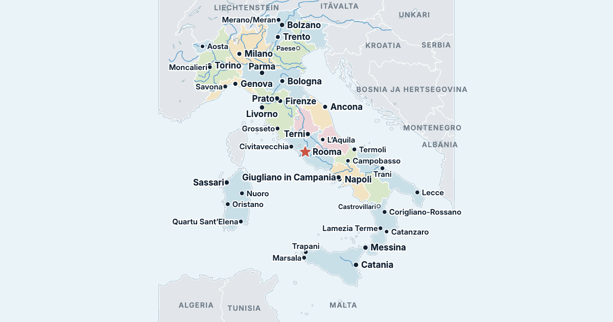 Italian kartta ja suurimmat kaupungit