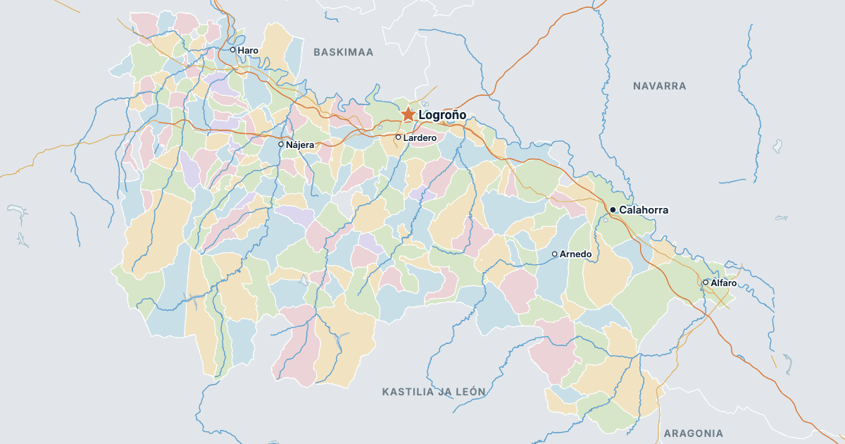 La Riojan kartta ja suurimmat kaupungit
