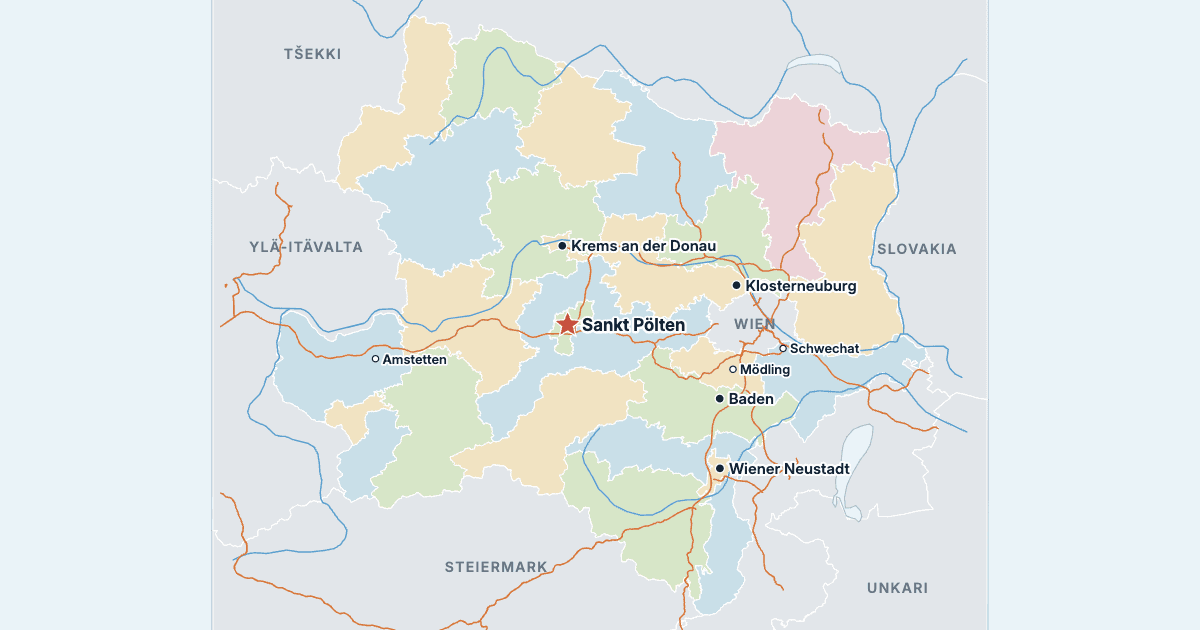 Ala-Itävallan kartta ja suurimmat kaupungit