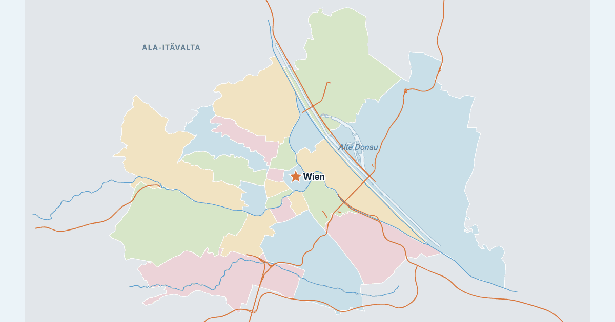 Wienin kartta ja suurimmat kaupungit