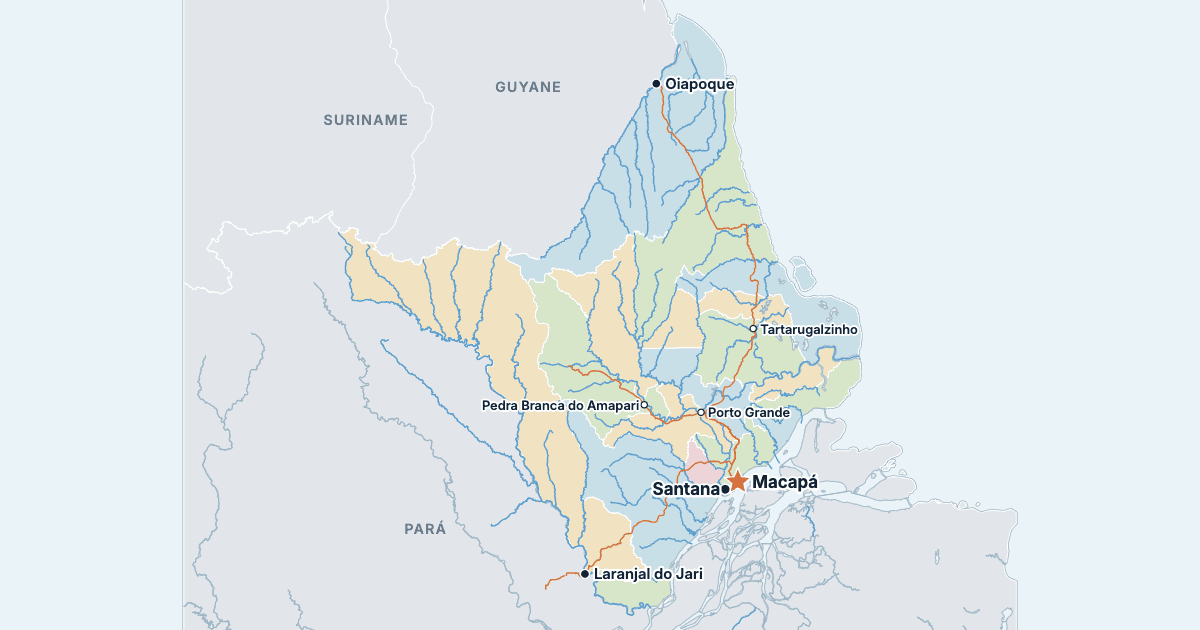 Carte de l’Amapá avec ses plus grandes villes