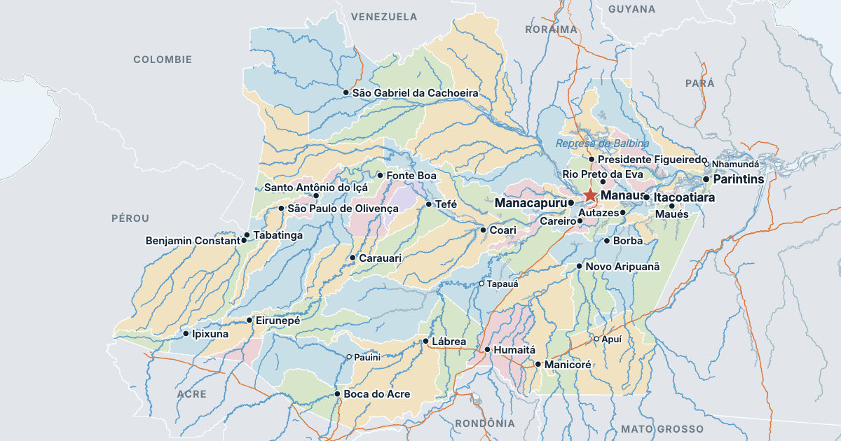 Carte de l’Amazonas avec ses plus grandes villes