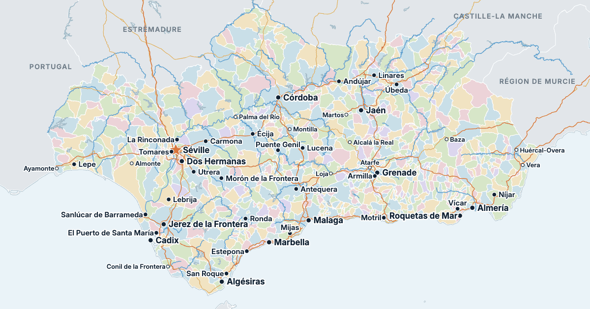 Carte de l’Andalousie avec ses plus grandes villes