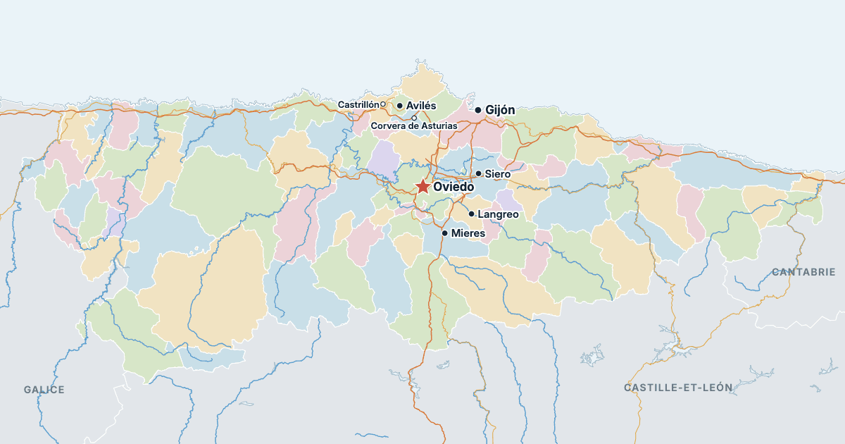 Carte des Asturies avec ses plus grandes villes