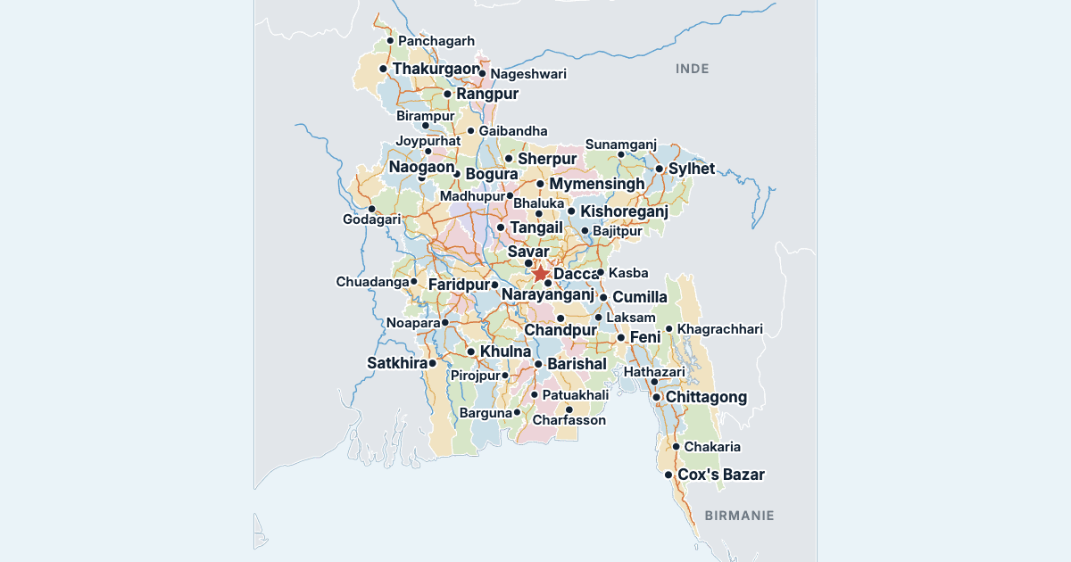 Carte du Bangladesh avec ses plus grandes villes